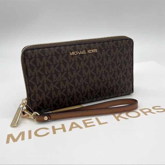 Michael Kors Handbags - Michael Kors Md ZA Phone Holder Wallet Brown